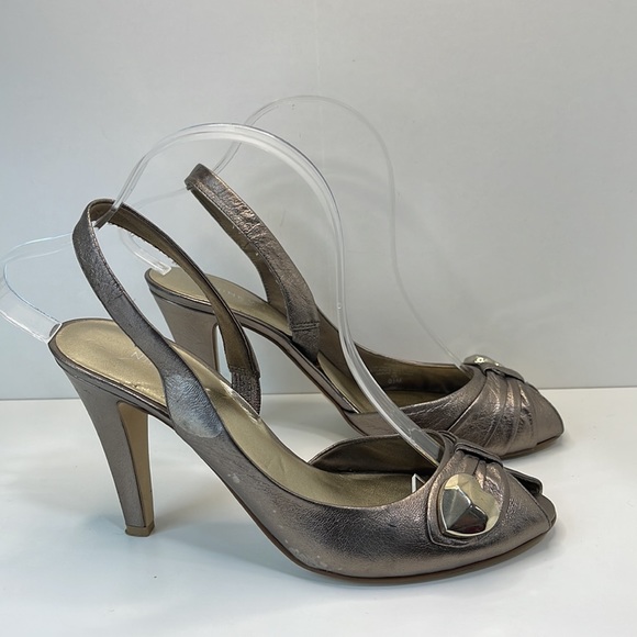 Nine West Pewter Peep toe Sling back leather shoes 8.5 - Picture 5 of 11